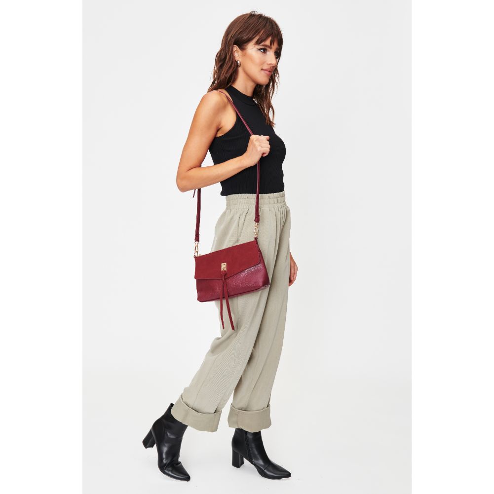 Woman wearing Merlot Moda Luxe Aubrey Crossbody 842017128540 View 3 | Merlot