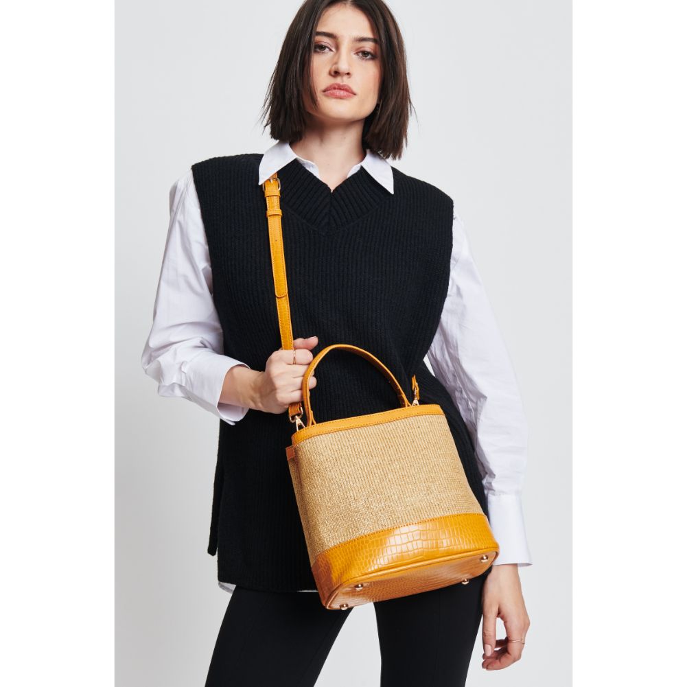 Woman wearing Natural Mustard Moda Luxe Danica Bucket 842017131397 View 1 | Natural Mustard