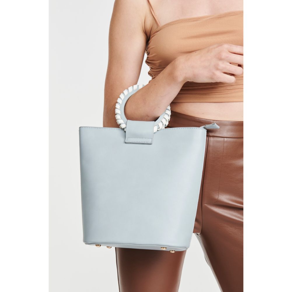 Woman wearing Sky Blue Moda Luxe Paola Tote 842017124320 View 2 | Sky Blue