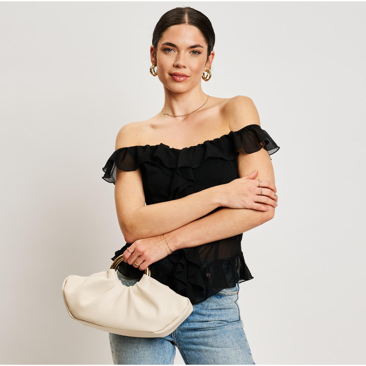 Woman wearing Ivory Moda Luxe Danika Clutch 842017137955 View 3 | Ivory