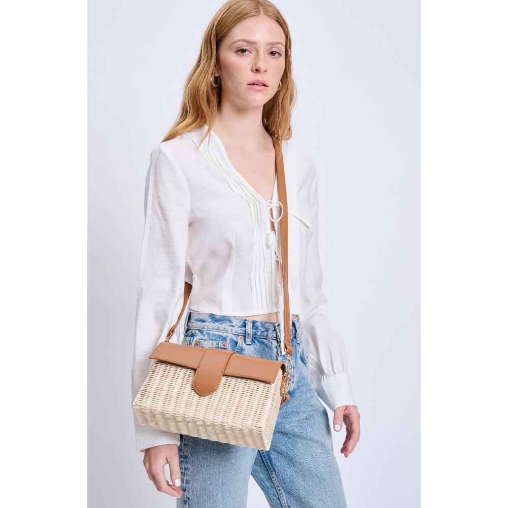 Woman wearing Tan Moda Luxe Swanki Crossbody 842017135210 View 3 | Tan