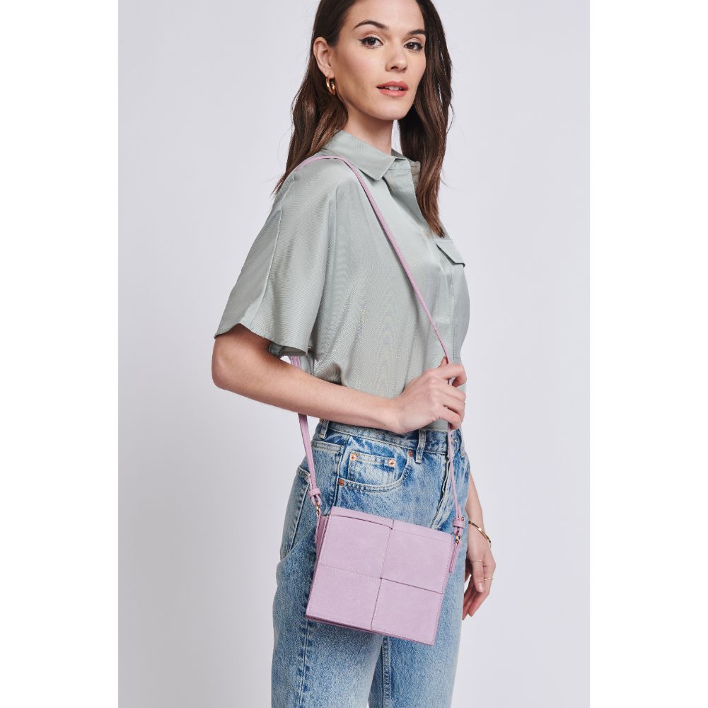 Woman wearing Lilac Moda Luxe Lena Crossbody 842017129462 View 2 | Lilac