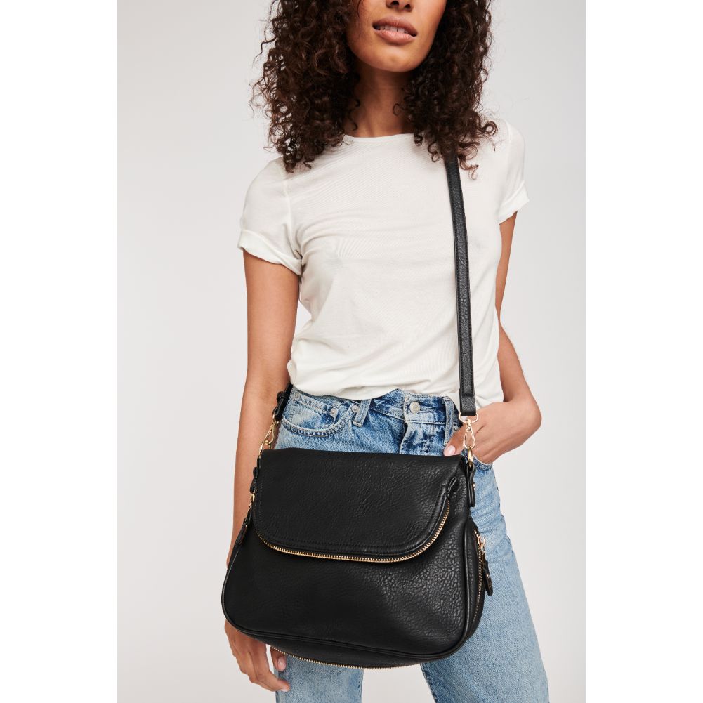 Woman wearing Black Moda Luxe Dandelion Crossbody 819248012368 View 1 | Black