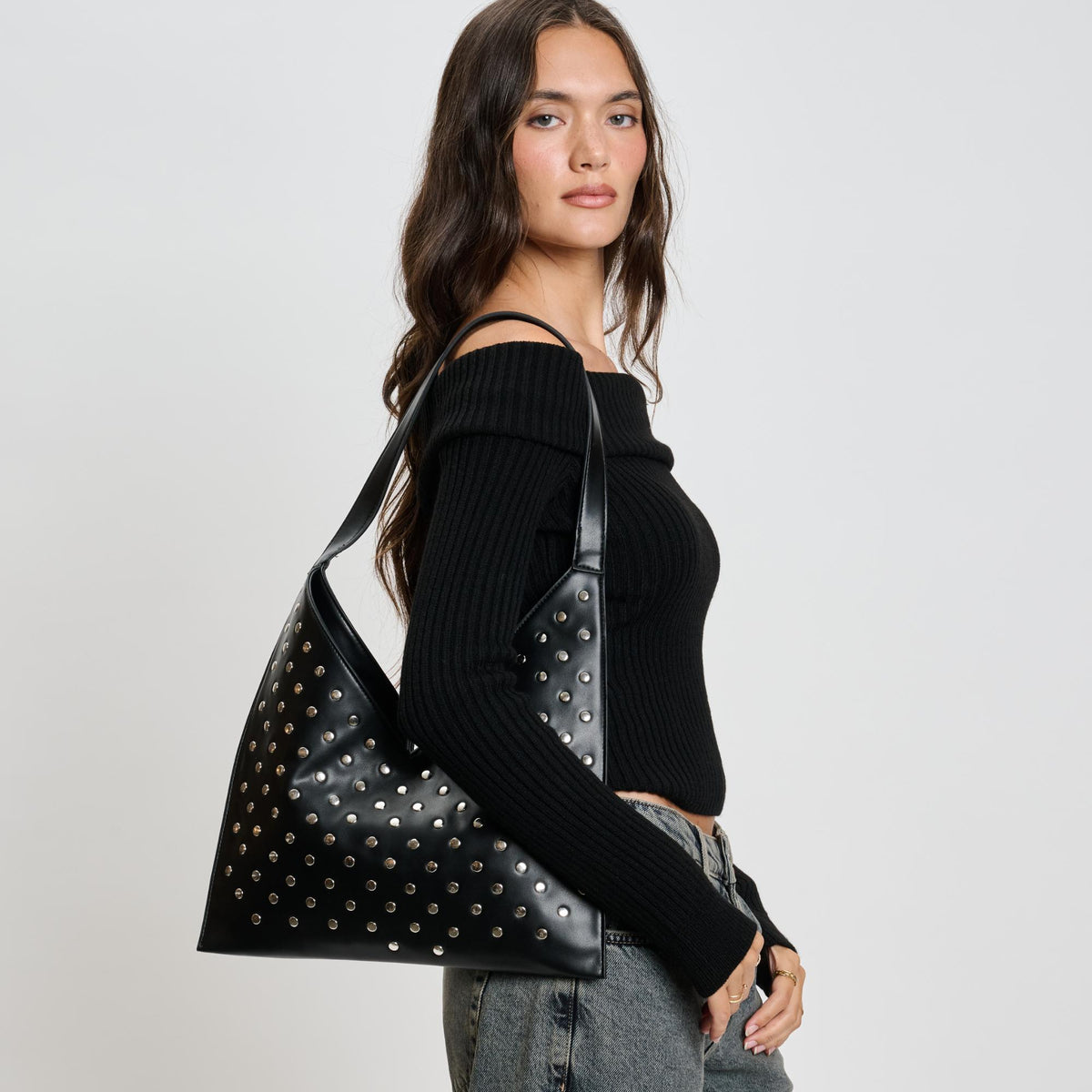 Woman wearing Black Moda Luxe Tori Hobo 842017135944 View 2 | Black