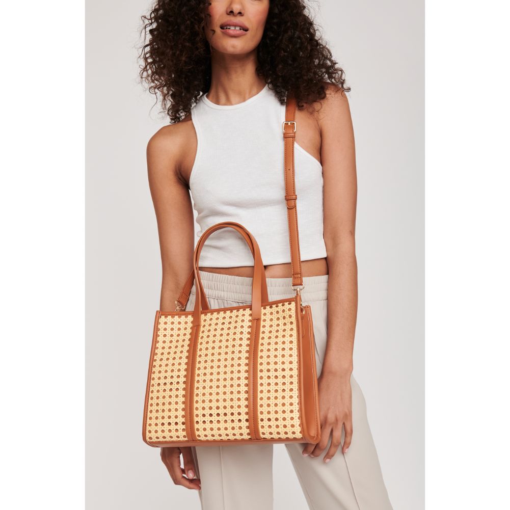 Woman wearing Tan Moda Luxe Rosie Tote 842017124122 View 1 | Tan