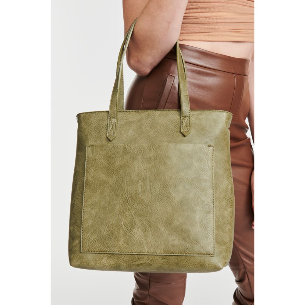 Woman wearing Sage Moda Luxe Sadie Tote 842017126768 View 2 | Sage