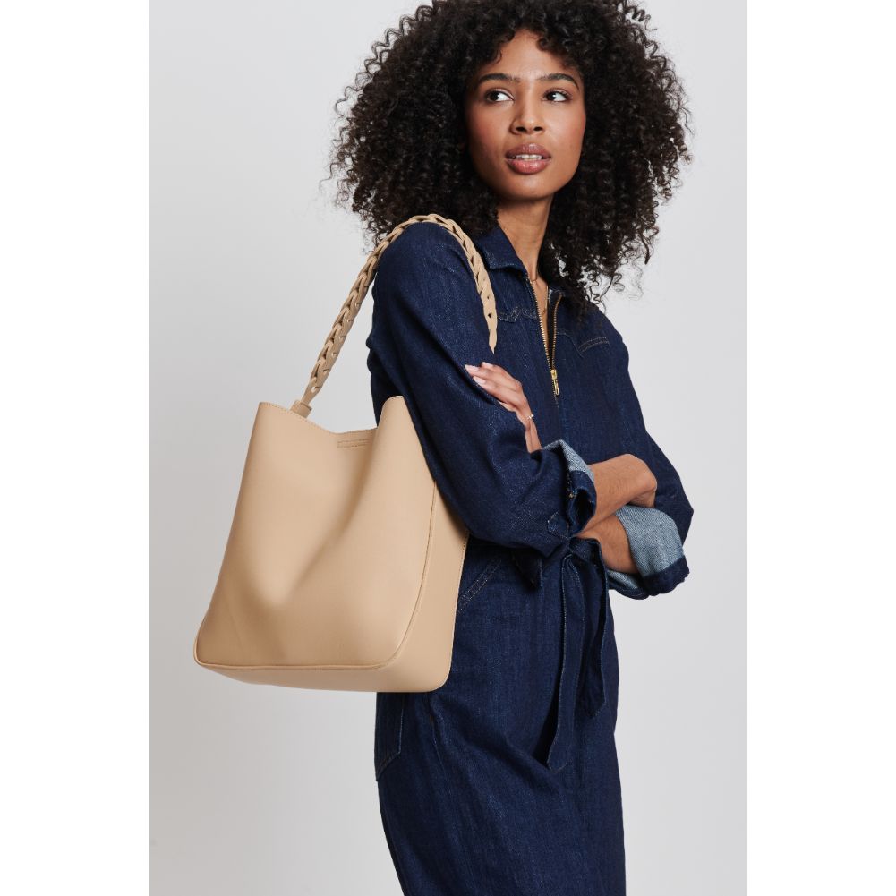 Woman wearing Natural Moda Luxe Nemy Tote 842017132301 View 1 | Natural