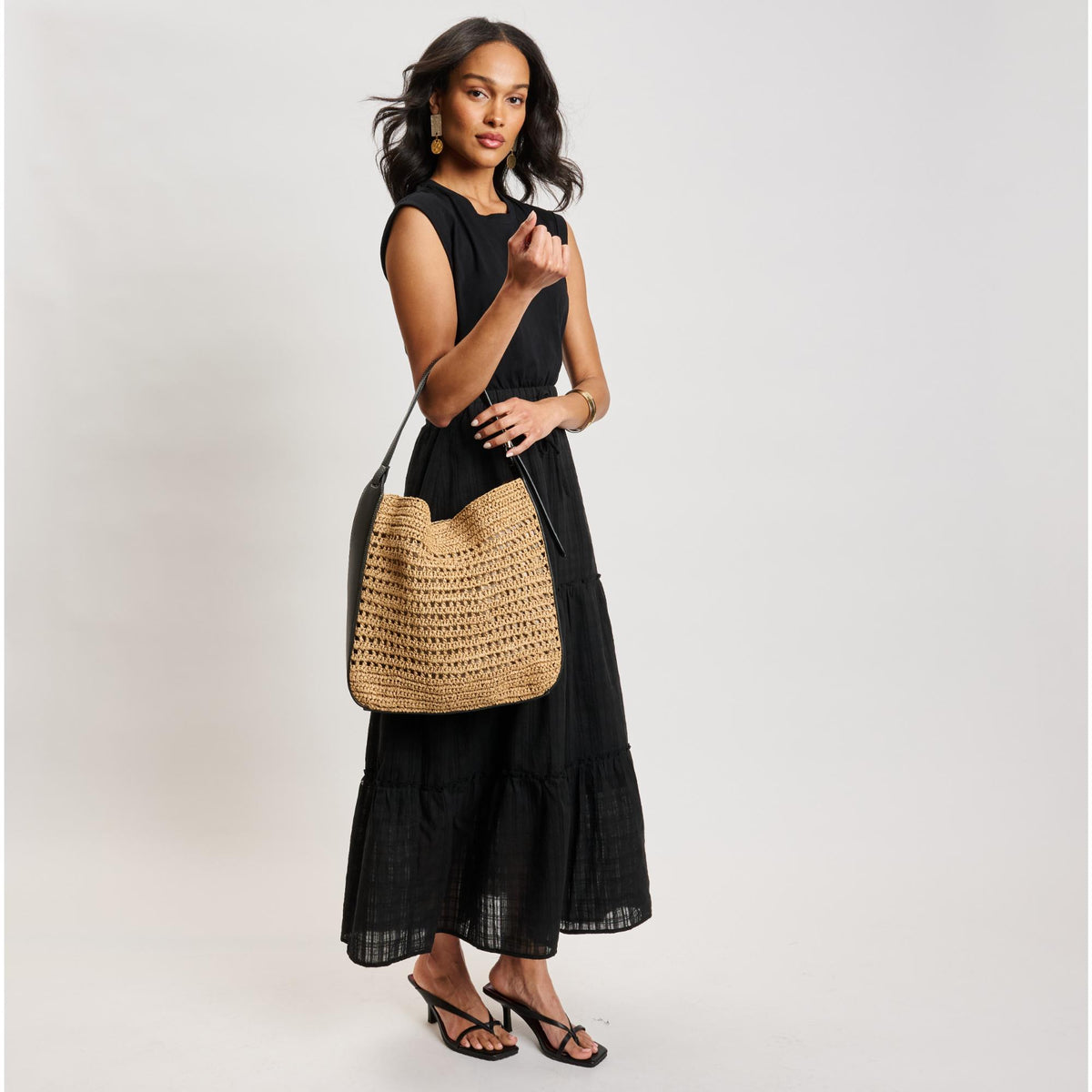 Woman wearing Black Natural Moda Luxe Savannah Hobo 842017138136 View 3 | Black Natural