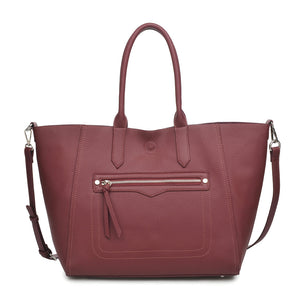 Woman wearing Burgundy Moda Luxe Camden Tote 842017116745 View 2 | Burgundy