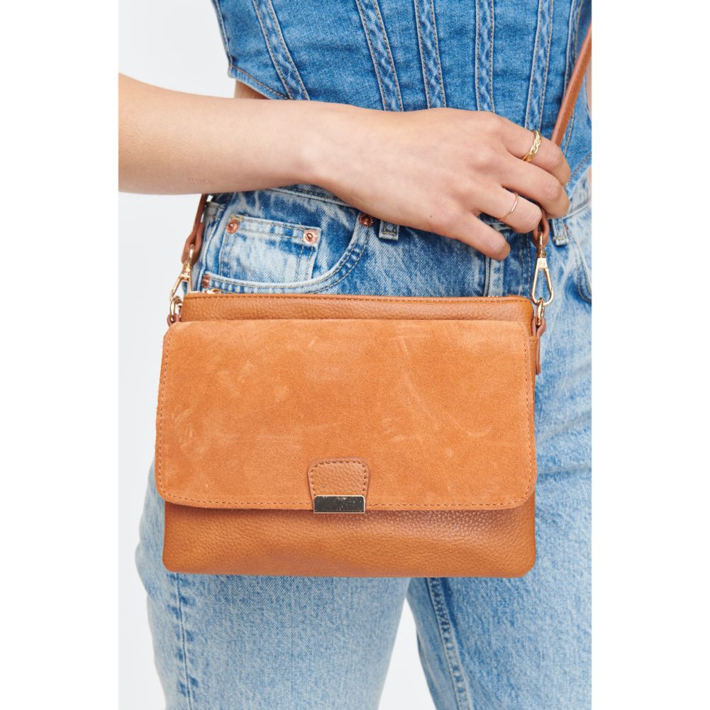 Woman wearing Tan Moda Luxe Hannah Crossbody 842017130291 View 4 | Tan