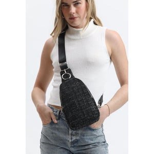 Woman wearing Black Moda Luxe Regina Sling Backpack 842017133360 View 1 | Black