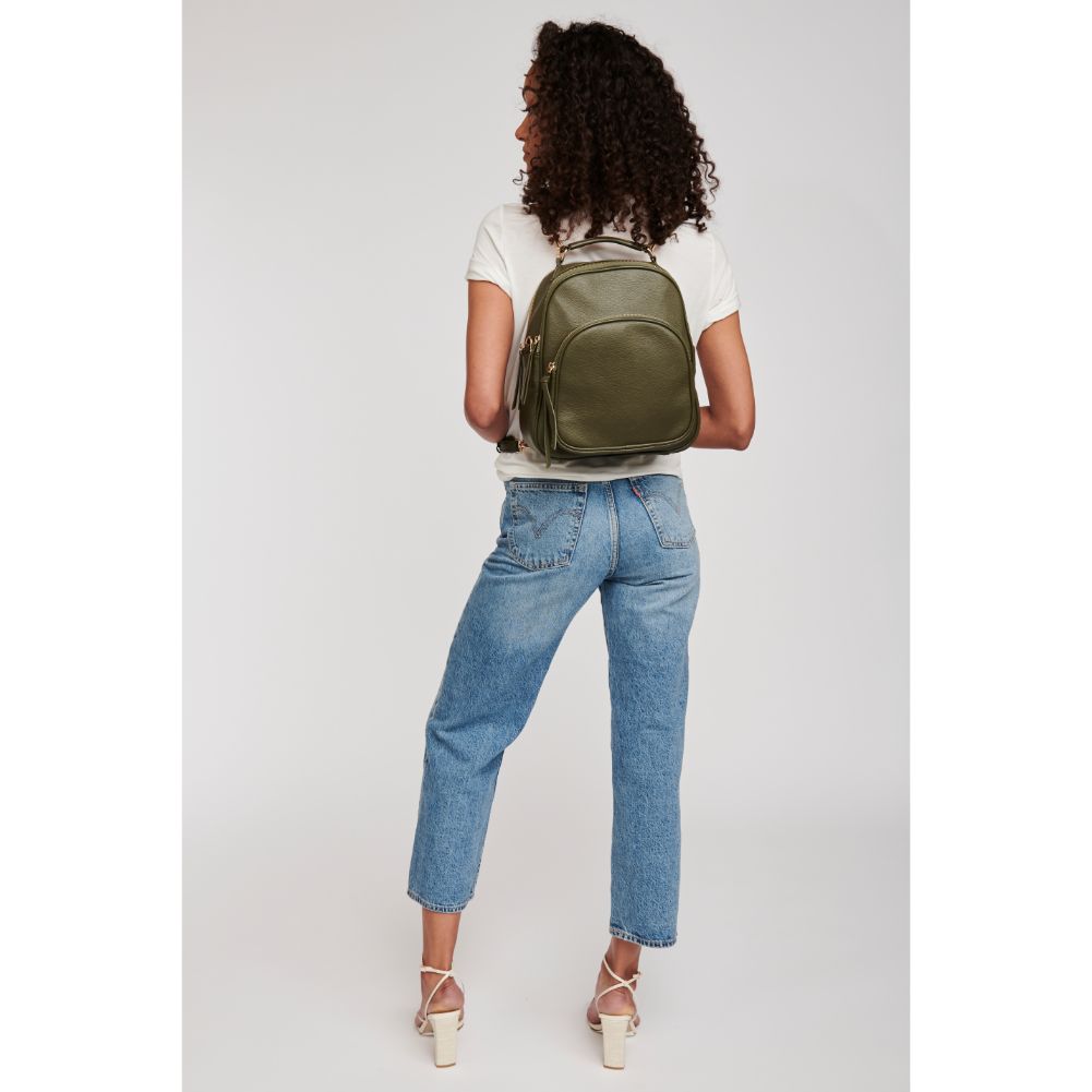 Woman wearing Olive Moda Luxe Claudia Backpack 842017126126 View 2 | Olive