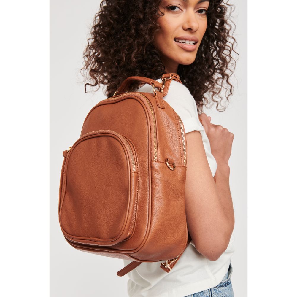 Woman wearing Cognac Moda Luxe Claudia Backpack 842017126119 View 1 | Cognac