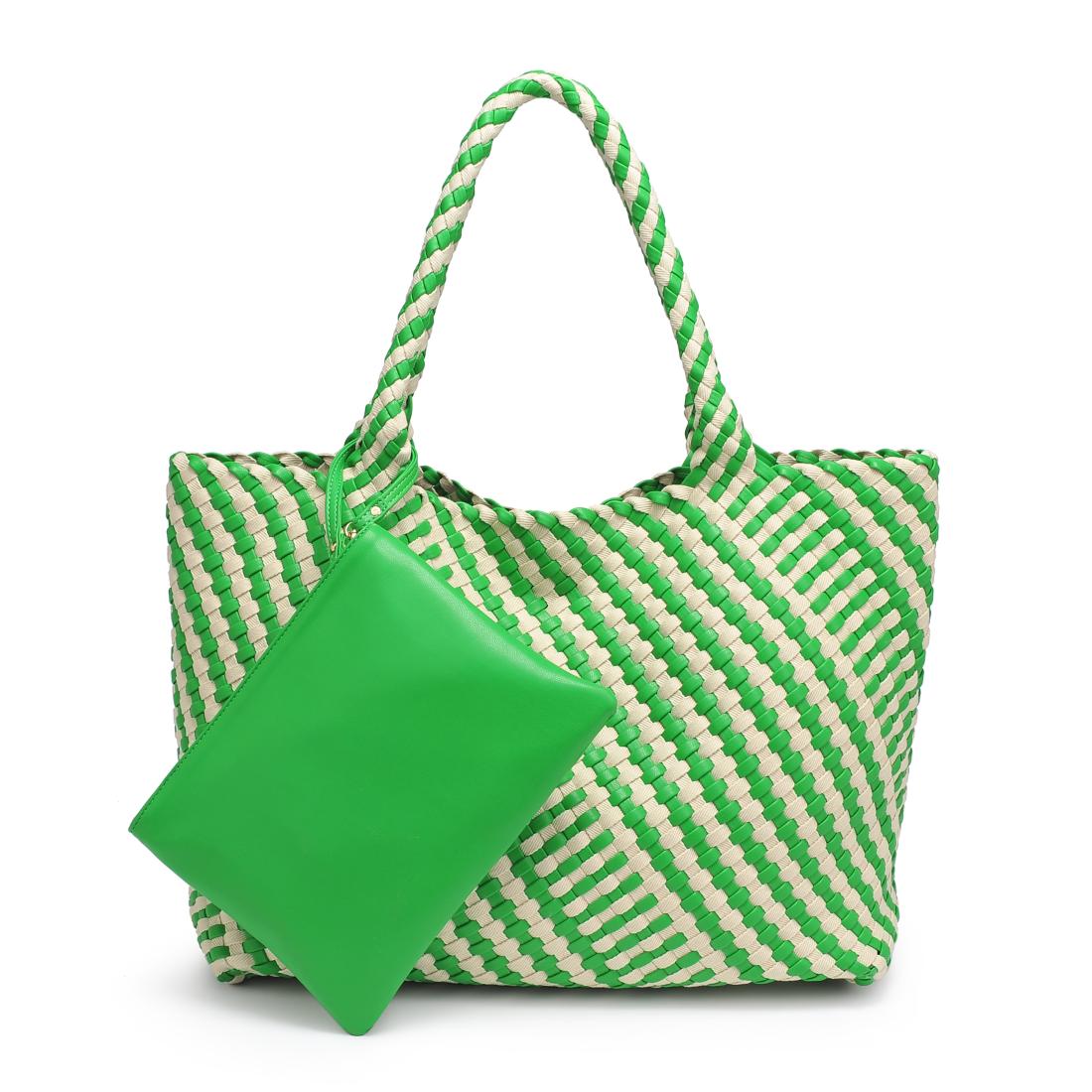 Product Image of Moda Luxe Solana - Mixed Material Tote 842017138594 View 5 | Green Ivory