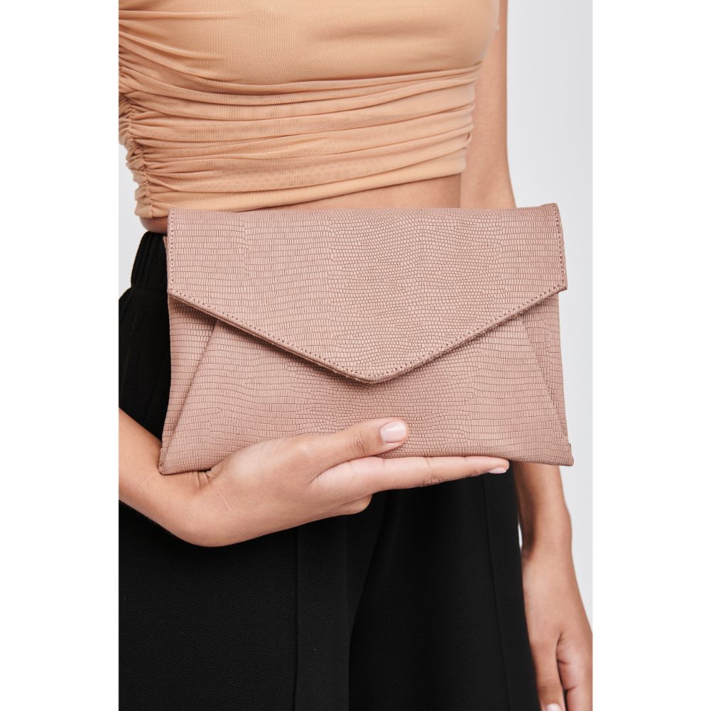 Woman wearing Mauve Moda Luxe Cara Clutch 842017118206 View 1 | Mauve