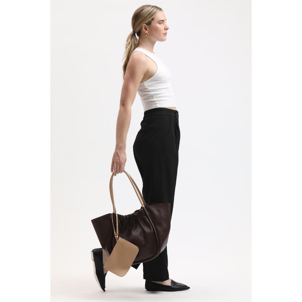 Woman wearing Espresso Moda Luxe Aaliyah Tote 842017133216 View 4 | Espresso