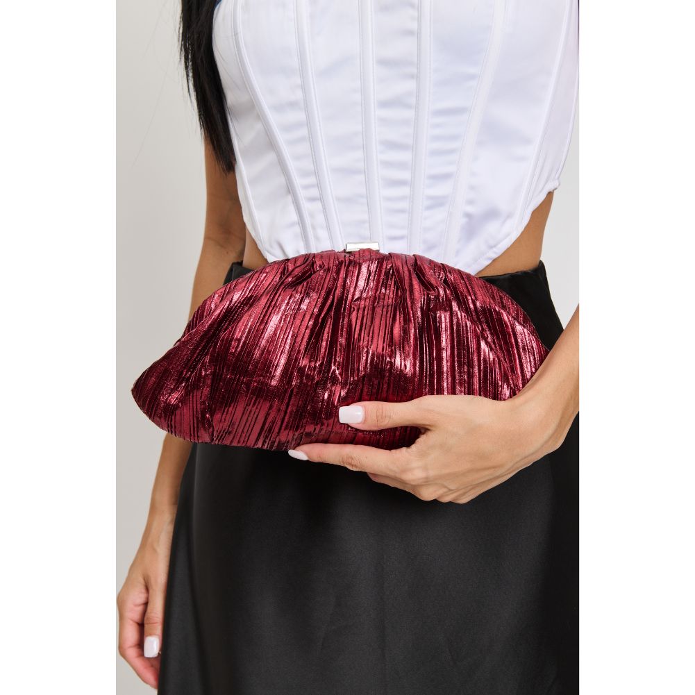 Woman wearing Burgundy Moda Luxe Jewel Clutch 842017132844 View 3 | Burgundy