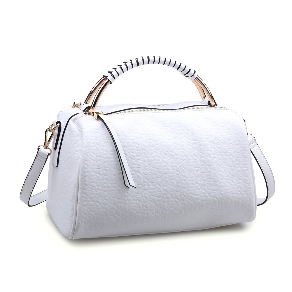 Petra Dome Satchel Handbag, Vegan Leather, Lilac/Navy/Bone White