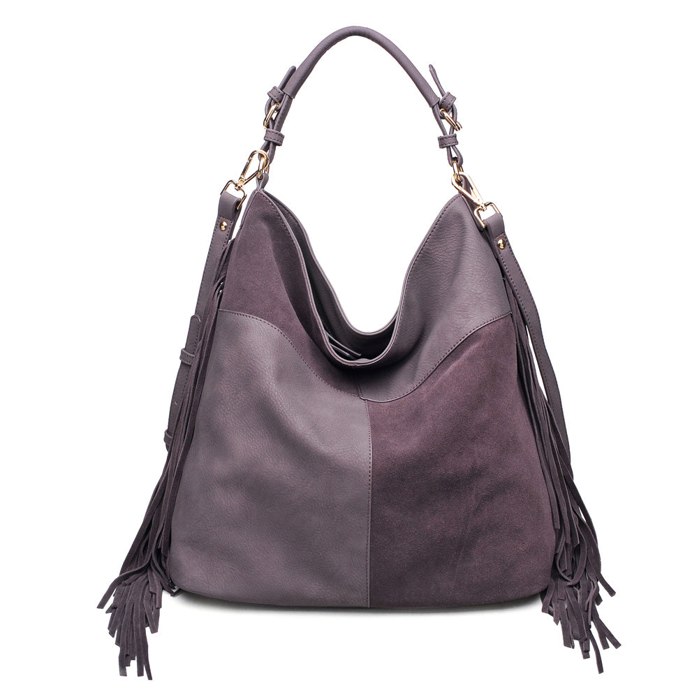Moda Luxe Gray Punk Handled Purse Handbag with Zippers & Tassles
